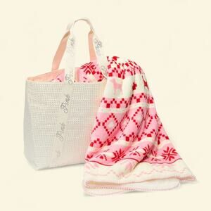 PINK Victoria's Secret NWT Limited Edition White Tote And Pink Blanket Set